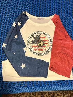 MISSLOOK Girls' Red, White & Blue Raglan Long Sleeve Tee